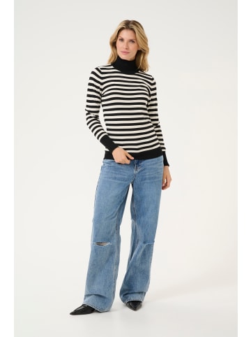 Kaffe Strickpullover KAlizza in Black / Turtledove Stripe