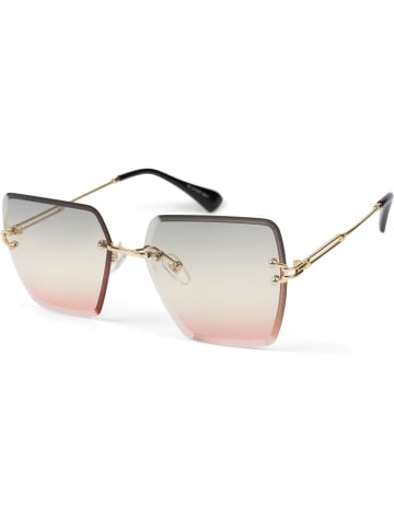 styleBREAKER Rechteckige Sonnenbrille in Gold/Grau-Apricot Verlauf