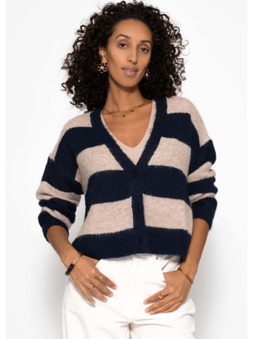 SASSYCLASSY Cardigan mit Blockstreifen und V-Ausschnitt in Dunkelblau
