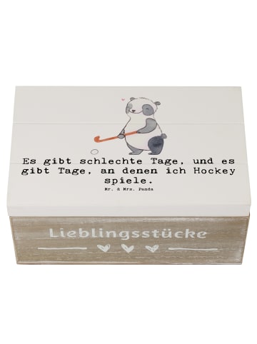 Mr. & Mrs. Panda Truhe Panda Hockey spielen mit Spruch in Weiß