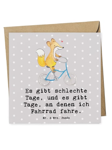 Mr. & Mrs. Panda Doppelkarte Fuchs Fahrrad fahren mit Spruch in Grau Pastell