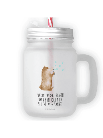 Mr. & Mrs. Panda Trinkglas Mason Jar Bär Seifenblasen mit Spruch in Transparent