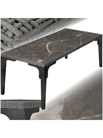 tectake Rattan Tisch mit Aluminium- und Holzgestell, 196x87x76cm