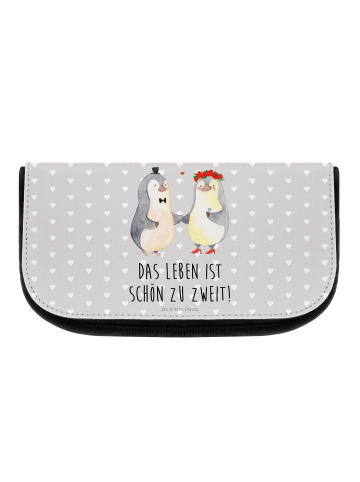 Mr. & Mrs. Panda Kosmetiktasche Pinguin Heirat mit Spruch in Grau Pastell