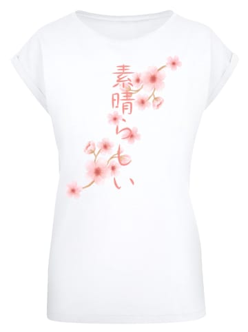 F4NT4STIC Extended Shoulder T-Shirt Kirschblüten Asien in weiß