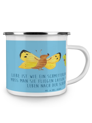 Mr. & Mrs. Panda Camping Emaille Tasse Scheidung Neuanfang mit S... in Sky Blue