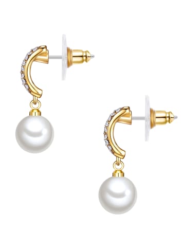 Lulu & Jane Perlen-Creolen aus Metall-Legierung mit Glas und Muschelkernperle in gelbgold