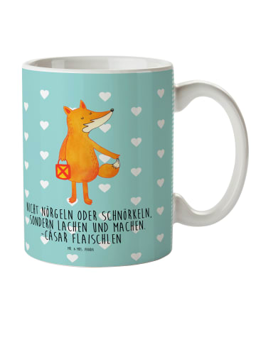 Mr. & Mrs. Panda Kaffeetasse Fuchs Laterne mit Spruch in Türkis Pastell