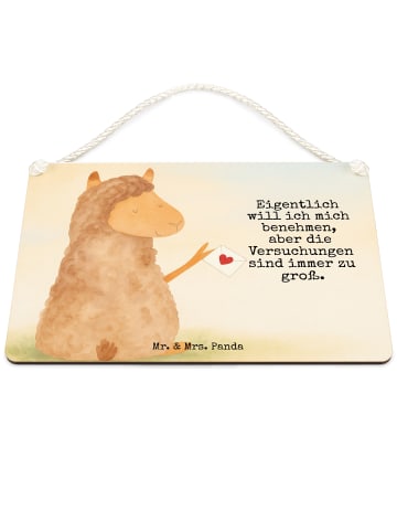 Mr. & Mrs. Panda holzbild Alpaka Fahne Design mit Spruch in Weiß
