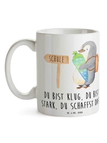 Mr. & Mrs. Panda Kaffeetasse Erster Schultag Motivation mit Spruch in Weiß