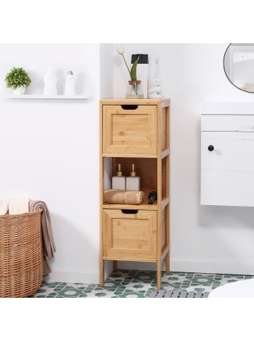 Kleankin Badezimmerschrank-30L x 30B x 90H cm-Naturholz