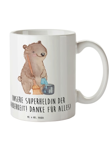 Mr. & Mrs. Panda Kaffeetasse Putzfrau Superheldin mit Spruch in Weiß