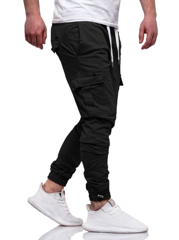 DAILY COTTON Cargohose - mit elastischem Bund Slim-Fit Jogger-Hose Jeanshose Stoffhose in Schwarz