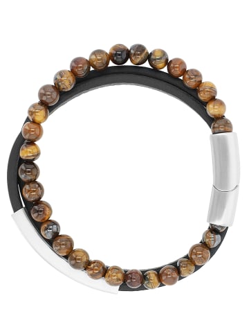 Adeliás Herren Armband aus Leder mit Tigerauge 21 cm in schwarz