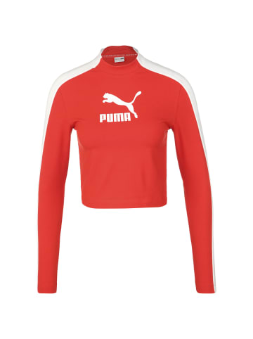 Puma Longsleeve T7 Cropped Slim in rot / weiß