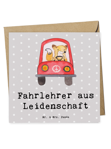 Mr. & Mrs. Panda Einladungskarte Fahrlehrer Leidenschaft mit Spruch in Grau Pastell
