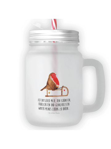 Mr. & Mrs. Panda Trinkglas Mason Jar Rotkehlchen Schlitten mit S... in Transparent