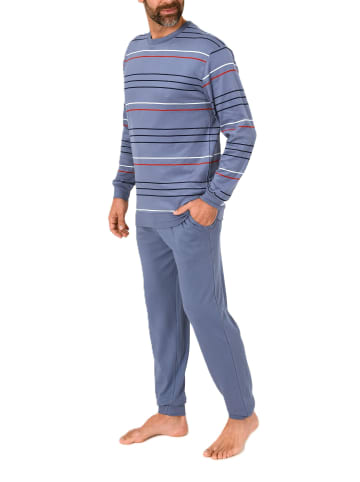 NORMANN Schlafanzug lang Pyjama Bündchen Kuschel interlock - 86897 in blau