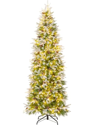 COSTWAY 225 cm Künstlicher Weihnachtsbaum mit Beleuchtung in Grün