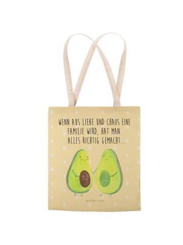 Mr. & Mrs. Panda Tragetasche Avocado Pärchen mit Spruch in Gelb Pastell