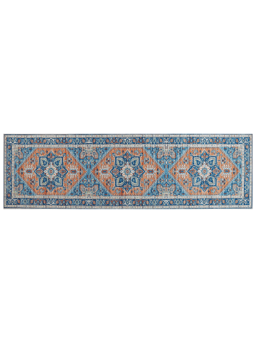 Beliani Läufer RITAPURAM in Blau/Beige/Orange - (W) 60 x (H) 1 x (L) 200 cm