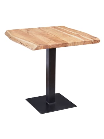 KADIMA DESIGN Massivholz-Tisch, Unikat, quadratische Baumkante, Edelstahlstand
