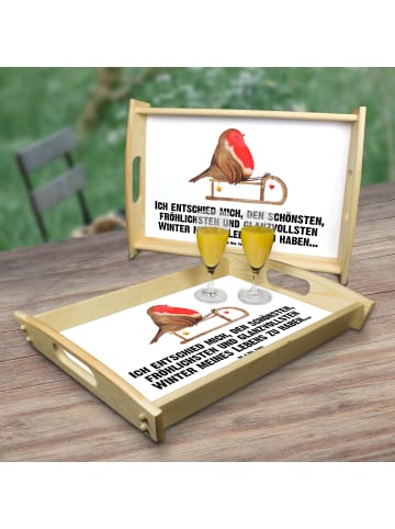 Mr. & Mrs. Panda tablett holz Rotkehlchen Schlitten mit Spruch in Weiß