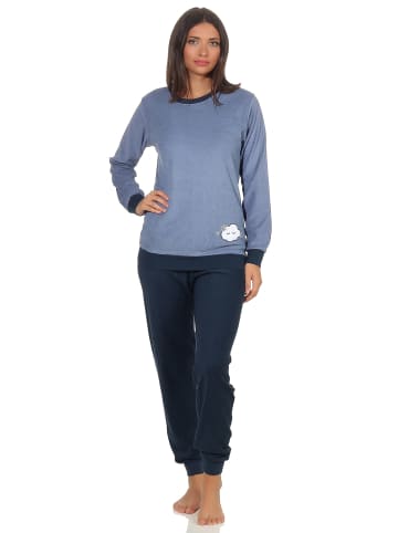 NORMANN Frottee Pyjama langarm Schlafanzug Bündchen und Applikation - 49868 in hellblau