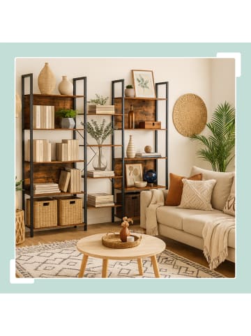 relaxdays Bücherregal in Vintagebraun/ Schwarz - (B)158 x (H)166 x (T)24 cm