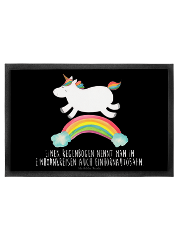 Mr. & Mrs. Panda Fußabtreter Einhorn Regenbogen mit Spruch in Schwarz