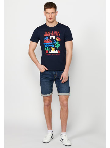 KOROSHI Kurzarm T-Shirt in blau