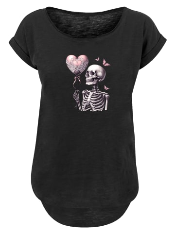 F4NT4STIC Long Cut T-Shirt Skelett hält Herzballon in schwarz