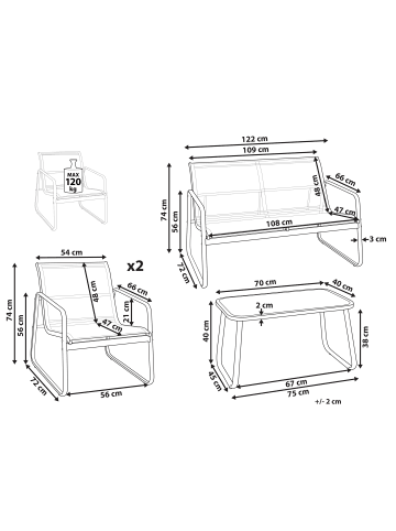 Beliani 4-tlg Sitzgruppe BARREA in Schwarz