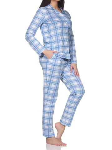 NORMANN Langarm Jersey Pajama Karo Optik Übergröße in blau