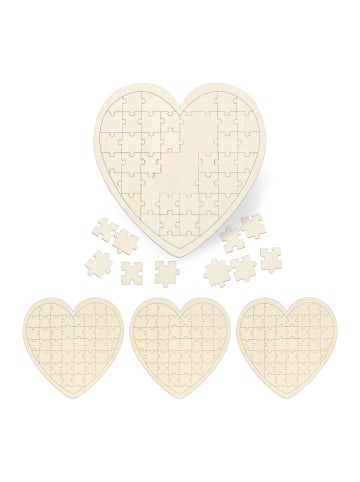 relaxdays 4x Herzpuzzle in Natur