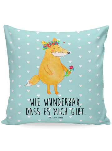 Mr. & Mrs. Panda Kopfkissen Fuchs Blumen mit Spruch in Türkis Pastell