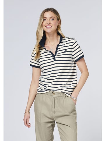 Polo Sylt Polo mit Streifenmuster und farblich abgesetztem Kragen in Weiß