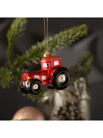 MARELIDA Weihnachtsbaumschmuck Traktor Glas H: 7cm in rot