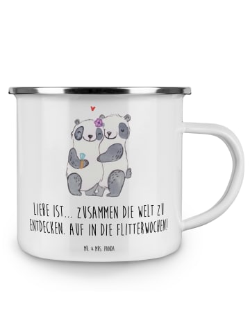 Mr. & Mrs. Panda Camping Emaille Tasse Liebe Flitterwochen mit S... in Weiß