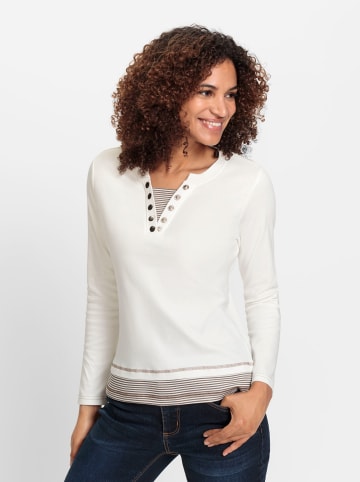 WITT WEIDEN Shirt in ecru-dunkeltaupe-geringelt