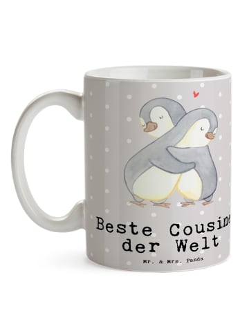 Mr. & Mrs. Panda Tasse Pinguin Beste Cousine der Welt mit Spruch in Grau Pastell