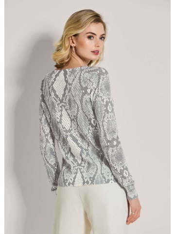 MADELEINE Schlangen-Print Pullover mit Ajour in wollweiß / silbergrau / multicolor
