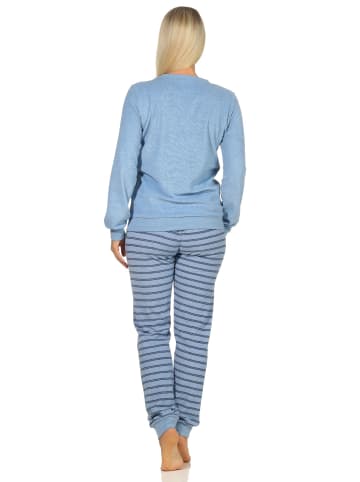 NORMANN Frottee Pyjama langarm Schlafanzug Bündchen Hose gestreift - 70505 in hellblau