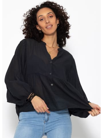 SASSYCLASSY Oversize Baumwoll Voile Bluse in Schwarz