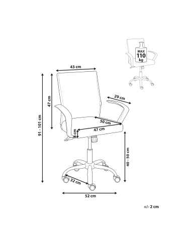 Beliani Bürostuhl MODRA in Rosa/Weiß - (W) 52 x (H) 91 x (L) 52 cm