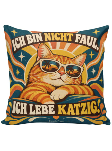 Mr. & Mrs. Panda Kissen 40x40 Katze orange Design mit Spruch in Weiß