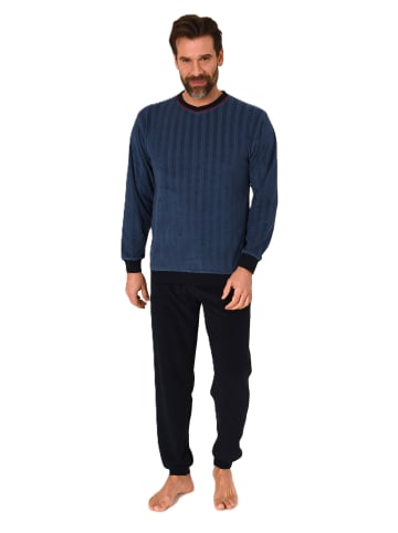 NORMANN Langarm Frottee Schlafanzug Pyjama Bündchen - 86625 in blau