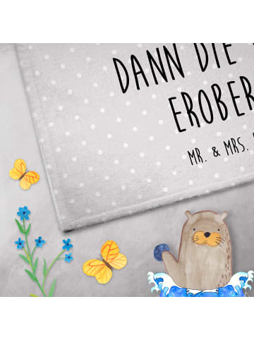 Mr. & Mrs. Panda Gästehandtuch Bär Kaffee mit Spruch in Grau Pastell