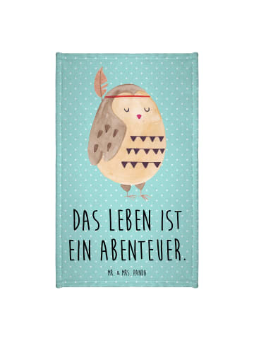 Mr. & Mrs. Panda Gästehandtuch Eule Federschmuck mit Spruch in Türkis Pastell