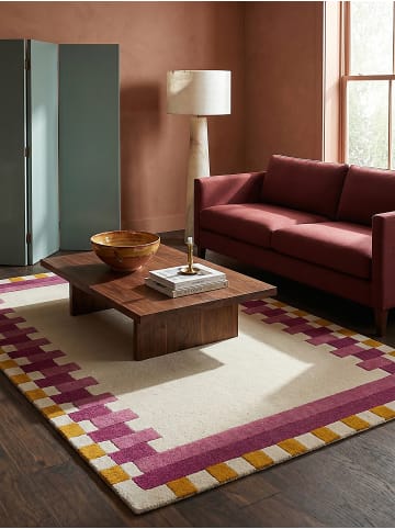 KADIMA DESIGN Teppich Wolle Handgetuftet WENSUM Geometrisches Muster Wohnzimmer in Rosa-Gelb